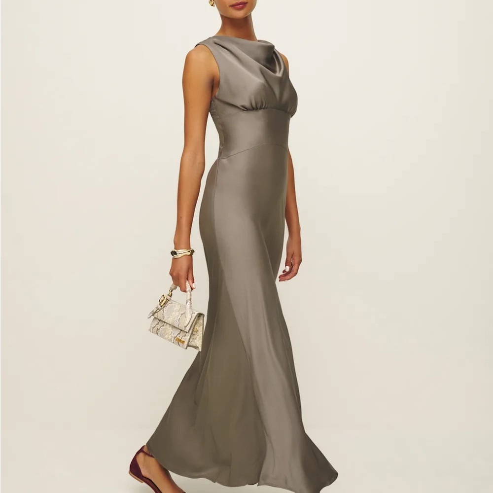 Reformation Dessa Satin Dress in taupe